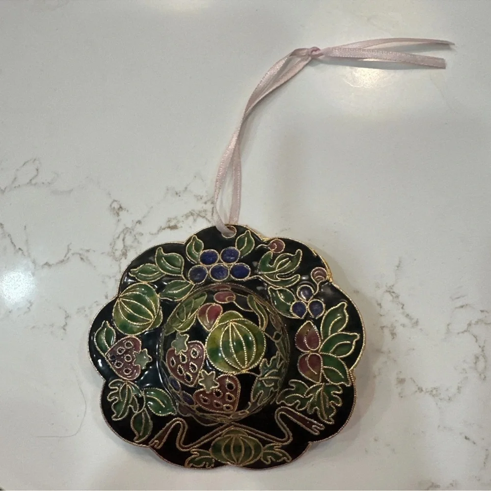 Vintage Enamel Decorated Cloisonne Copper Christmas Sun Hat Ornament